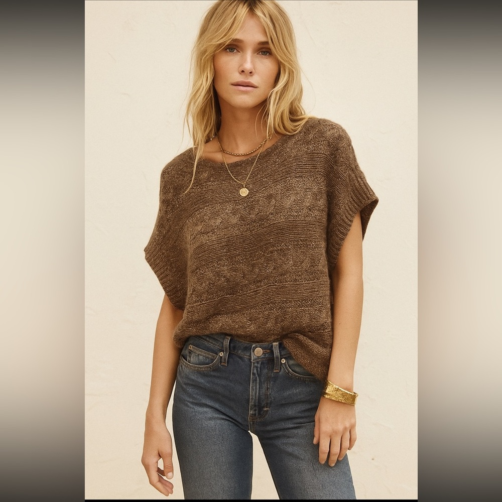 Mohair Blend Metallic Shimmer Knit Sweater Top - Quiet Luxury-S